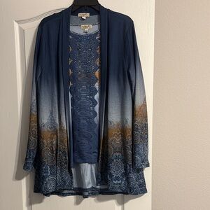 ONE WORLD Blue and Brown Cardigan with Ombre Effect